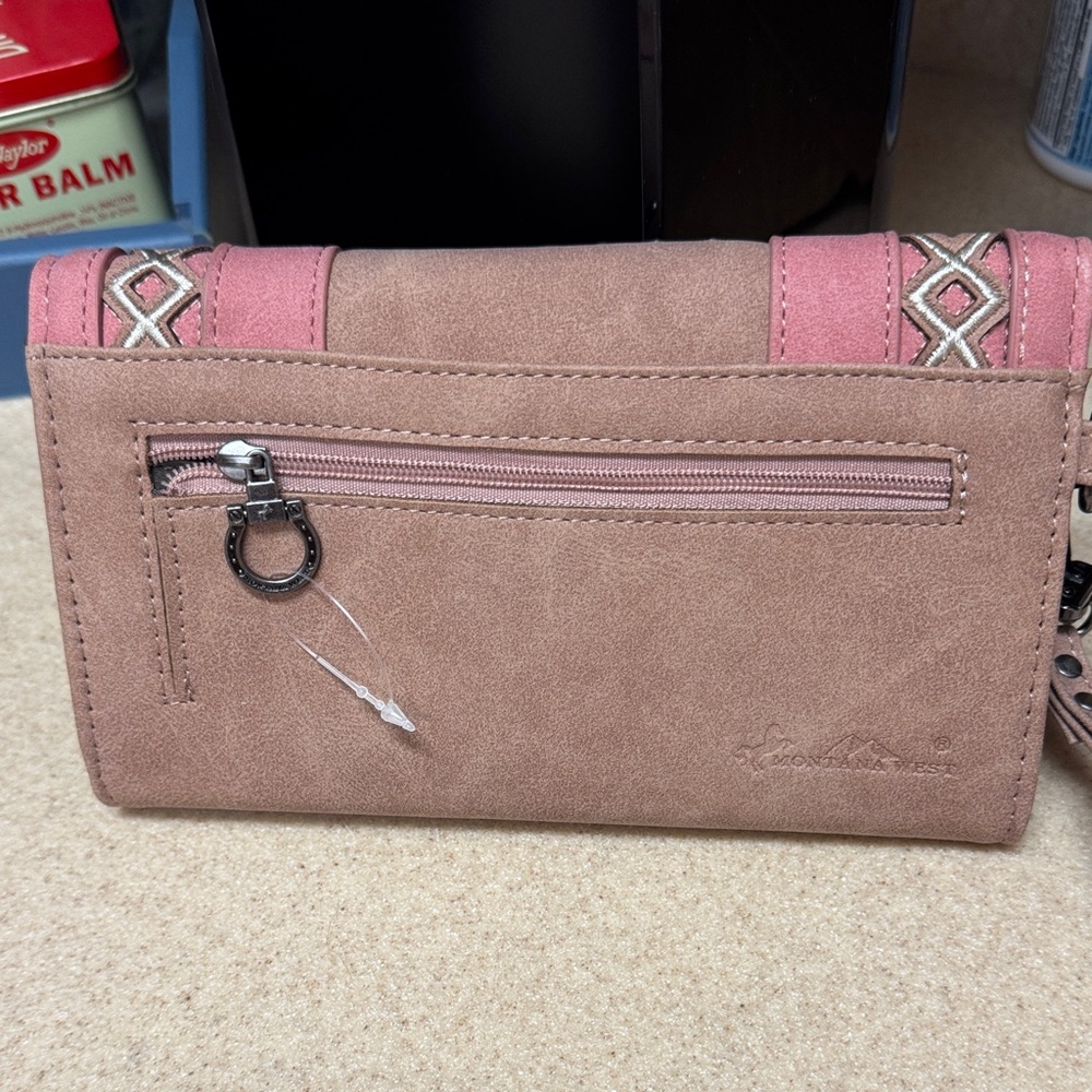 Montana West Pink and Brown Women's wristlet wallet RFID protected - Picture 5 of 16